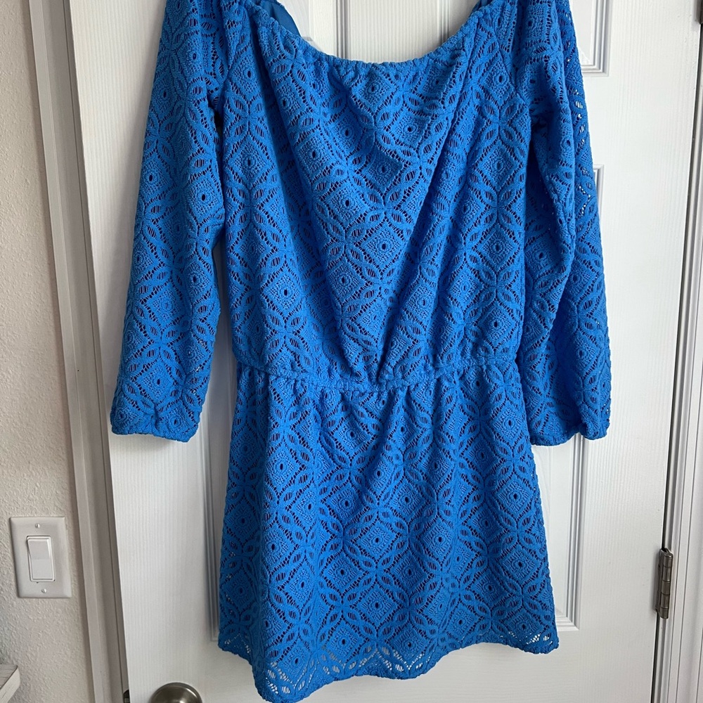 Lilly Pulitzer Vibrant Blue Long Sleeve off the shoulder romper-Lana